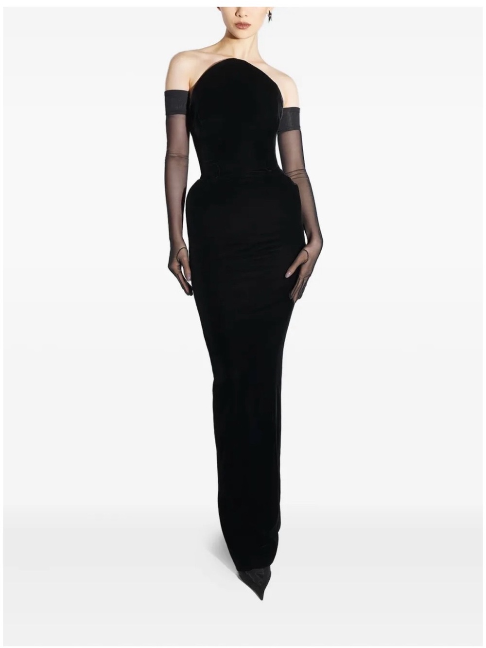 Off-Shoulder Black Velvet Evening Gown